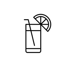 Tall glass with straw and lemon. Cocktail drinks or lemonade. Bar and restaurant menu. Pixel perfect, editable stroke vector icon
