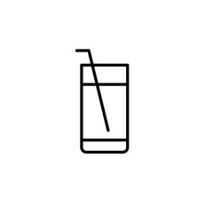 Tall glass drink and straw. Refreshments, soda or lemonade. Pixel perfect, editable stroke vector icon