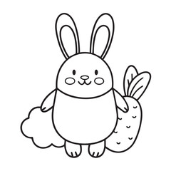 Fototapeta premium Cute cartoon bunny holding carrot vector illustration