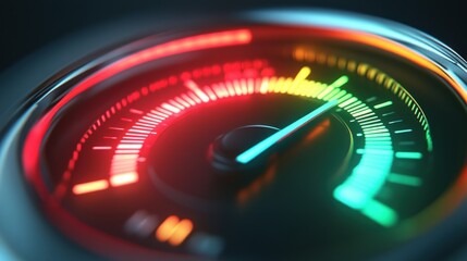 Close-up of a glowing digital speedometer with a high percentage.