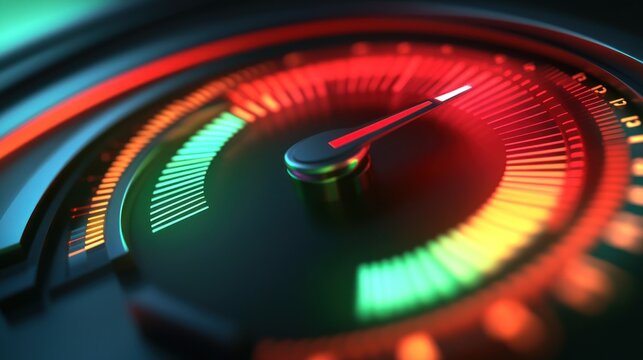 Close-up of a digital speedometer with a red and green progress indicator. - Powered by Adobe