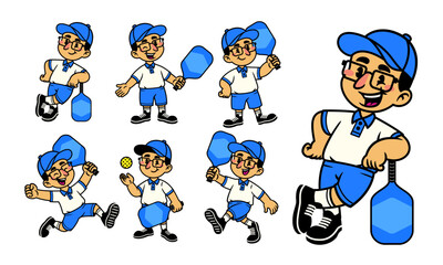 Cartoon Set of Joyful Pickle Ball Athlete Mascot