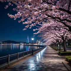 Cherry Blossom Night Lake Trail