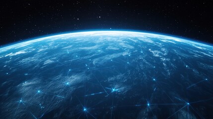 Obraz premium Earth View from Space with Network Connections and Bright Stars