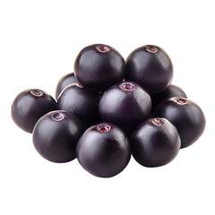 Ripe plums fruits with green leaves isolated on white and transparent background. PNG cutout.	
