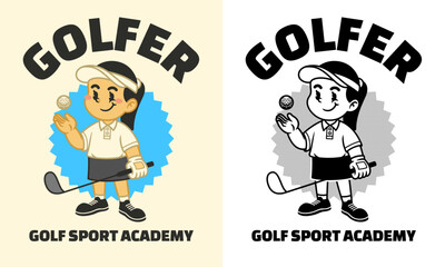 Mascot Logo of Woman Golfer in Retro Style