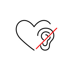 Heart and ear crossed out. Hearing impaired people support group or charity foundation. Inclusive work or society place. Pixel perfect, editable stroke vector icon
