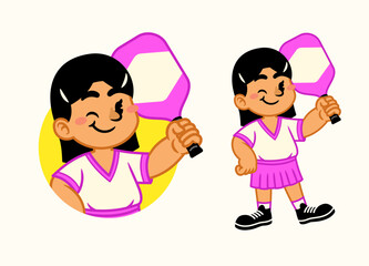 Woman Pickle Ball Athlete Mascot Logo