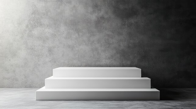 A stark white podium stands solitary amidst a muted, gray backdrop, its emptiness inviting viewers to imagine the stories it could tell.