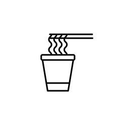 Hot instant noodles in paper cup. Takeaway, fast snacks. Pixel perfect, editable stroke vector icon