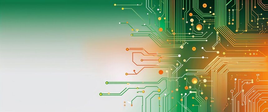 green orange gradient glowing circuit connection abstract patterns on plain white illustration design concept backdrop
