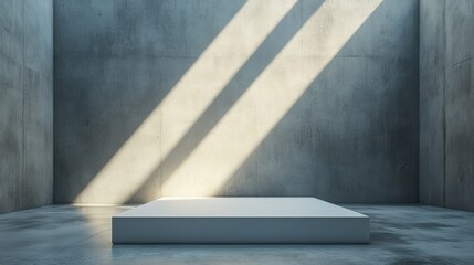 A stark white podium stands solitary amidst a muted, gray backdrop, its emptiness inviting viewers to imagine the stories it could tell.
