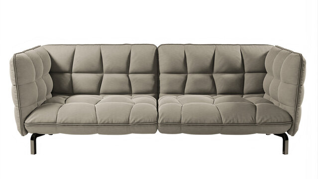 Modern Minimalistic Sofa in Neutral Gray Tone with Comfortable Cushion Design 3D Rendering