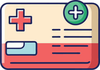 Obraz premium Medical ID Card with Health Information Vector Illustration, A vector illustration of a medical ID card with a red cross symbol and health details, designed for medical and emergency use. 