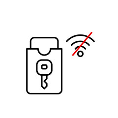 Smart lock key card and no wi-fi symbol. Disconnected smart lock, limited access. Pixel perfect, editable stroke vector icon