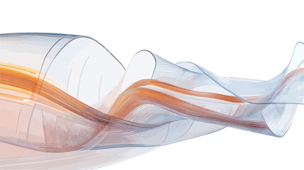 Obraz premium The image depicts abstract flowing forms rendered in shades of translucent orange and white against a white background. The forms are characterized by smooth, curving lines and swirls, creating a