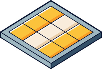 Isometric Puzzle Vector Illustration, An isometric vector illustration of a 3x3 puzzle with yellow and white pieces, ideal for gaming or problem-solving concepts.
