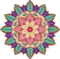 Mandala Floral Design Vector Illustration, A colorful mandala floral vector design with vibrant petals and leaves, perfect for decoration and patterns.
