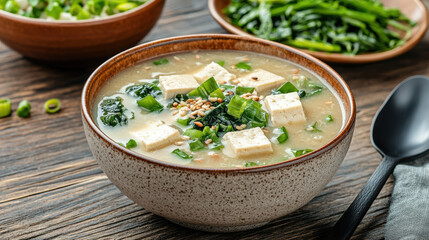 cozy dinner scene featuring light detox soup with tofu and greens
