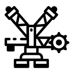 A glyph style icon showing wheel excavator machine 
