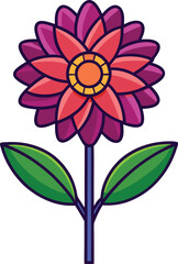 Flower Vector Illustration, Stylized vector illustration of a vibrant pink and orange flower with green leaves, perfect for floral and nature-themed designs.
