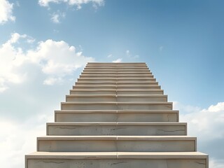 Stone Staircase Ascending to Blue Sky with Clouds Progress, Success, Ambition, Goals, Journey, Growth.