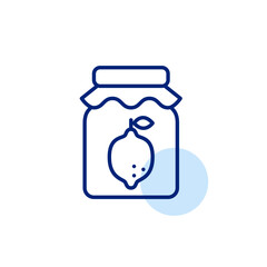 Lemon jam in bottle. Farmers preserves, groceries shopping. Food and desserts. Pixel perfect, editable stroke vector icon