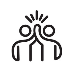 Obraz premium Outline icon two people give high-five or people together holding hands with their hands raised up. Friendly greeting, volunteers, teamwork, support. Vector illustration isolated on white background.