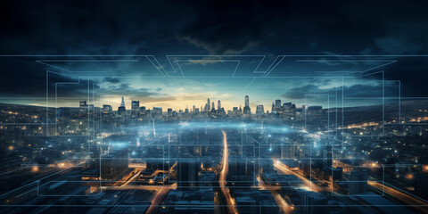 Fototapeta premium Smart city infrastructure and technology future vision digital transformation concept.