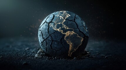 A planet overheating: Earth surface cracked with an extreme temperature gauge warning.