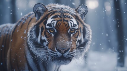 an Amur tiger standing in a snowy forest