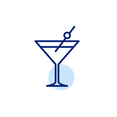 Martini glass and olive. Drinking menu at bar, party night out. Pixel perfect, editable stroke vector icon