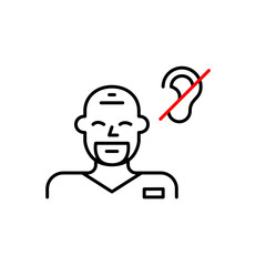 Male doctor or nurse and ear crossed symbol. Audiologist, otolaryngologist treating hearing loss. Health services designed for deaf or hard-of-hearing patients, such as sign language communication. Pi