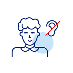 Older woman and ear crossed out. Age-related hearing loss. Senior people care. Quiet environment for seniors. Pixel perfect, editable stroke vector icon