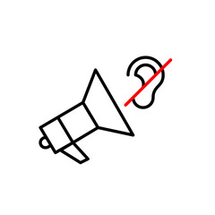 Megaphone and ear crossed. Audio notifications muted. Pixel perfect, editable stroke vector icon
