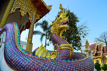 Statues of Serpent guarding temples, Lanna Architecture, Symbols of Buddhism, South East Asia at...