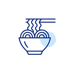 Bowl of ramen, noodles and wooden chopsticks. Pixel perfect, editable stroke vector icon