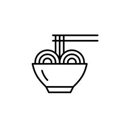 Bowl of noodles and wooden chopsticks. Asian food. Pixel perfect, editable stroke vector icon