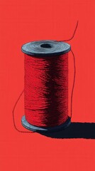 Bright Red Thread Spool on Vibrant Red Background for Craft Projects