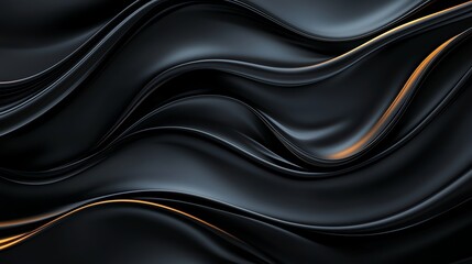 Fototapeta premium Wavy Black Silk Fabric with Golden Light Highlights Abstract Texture