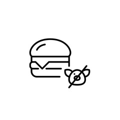 Burger without pork. Takeaway fast food. Diet restrictions. Restaurant menu. Pixel perfect, editable stroke vector icon