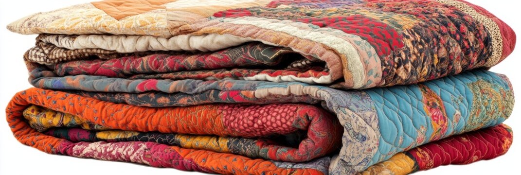 Stacked Colorful Patchwork Quilts