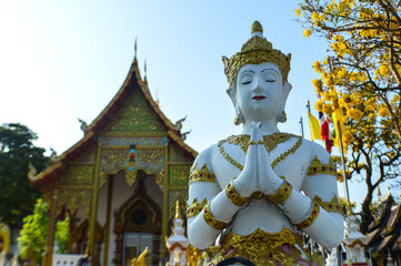 Fototapeta premium Angel Statue, Symbols of Buddhism, South East Asia at San Pu Loei Saleewiangkaew Temple, Chiang Mai, Northern Thailand