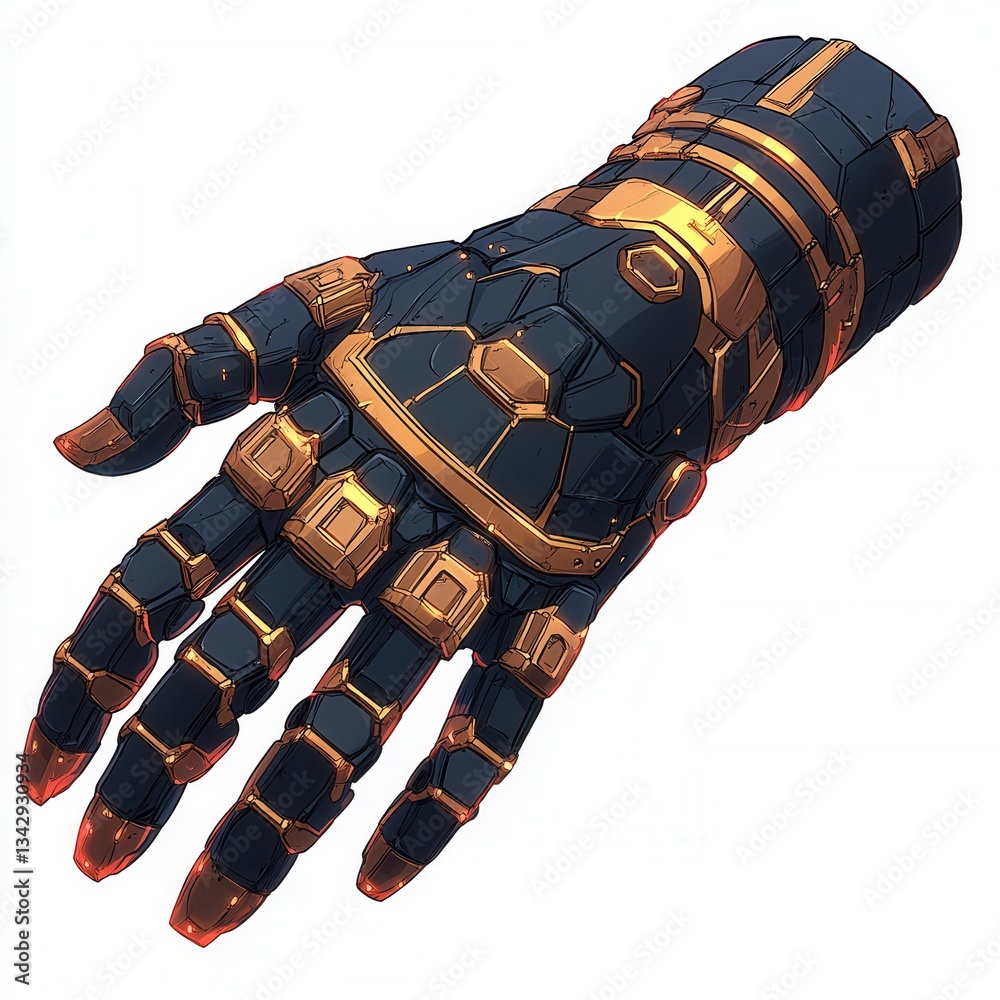 Poster futuristic robot hand design with metallic details and sleek lines