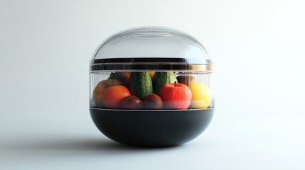 Transparent dome preserves fresh fruit, studio