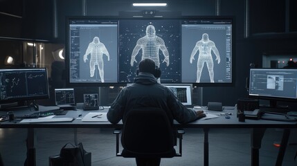 Digital design, futuristic, virtual model, graphic artist at work