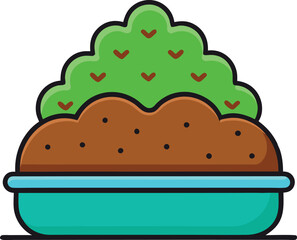 Plant Growing in Pot with Soil and Green Leaves Vector Illustration, A vibrant vector illustration of a plant with green leaves growing from soil in a blue pot, symbolizing new life.
