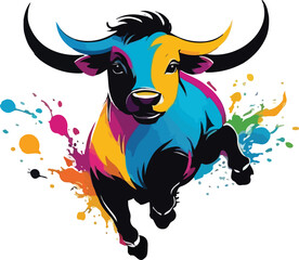 Colorful Ox Illustration vector design, Ox logo and icon Design, Ox vector design