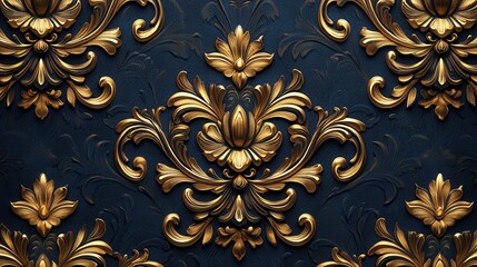 Elegant Floral Design in Gold Embellishment on Dark Background