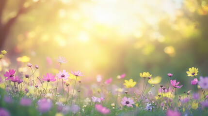 Obraz premium Blossoming jasmine flowers in soft focus beautiful floral background image, Delicate spring floral with warm sunlight and soft bokeh, Perfect for Themes of Nature, Renewal.